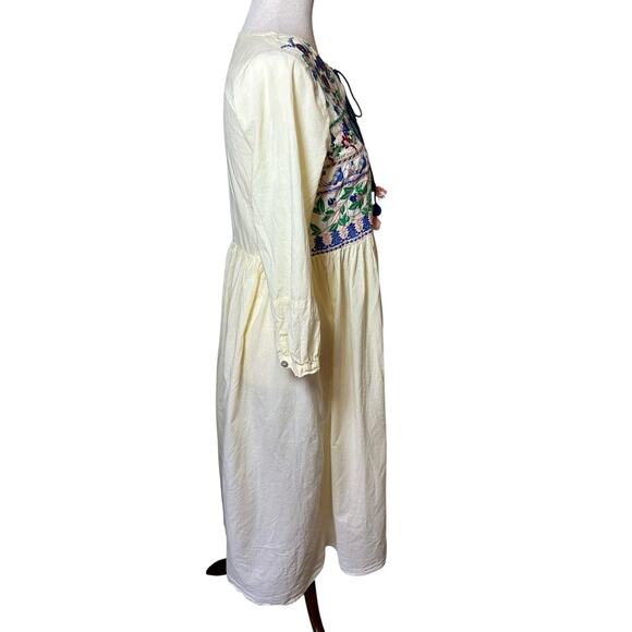Ethnic by Outfitters Embroidered Floral Dress Yellow Pinstripe XS Boho Peasant - Picture 5 of 8